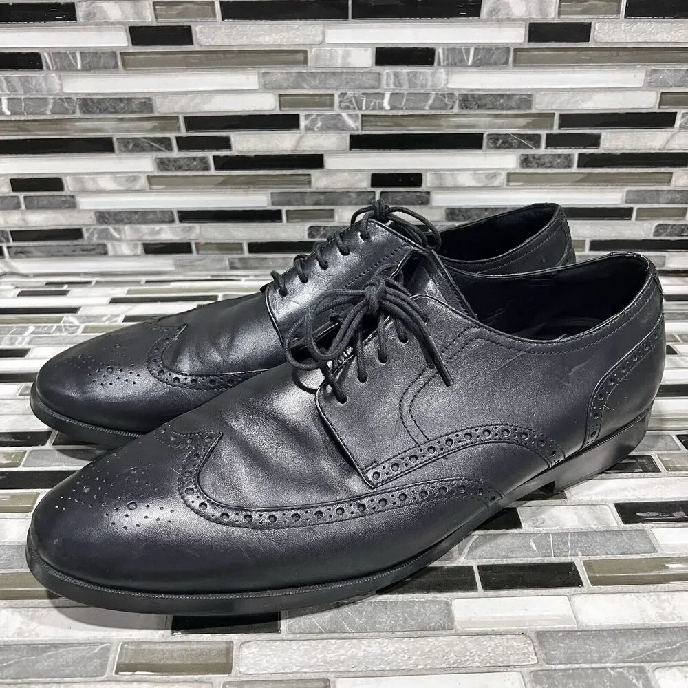 Cole Haan Grand OS C23793 Jefferson Leather Black‎ Wingtip Shoes Mens Size 13 M